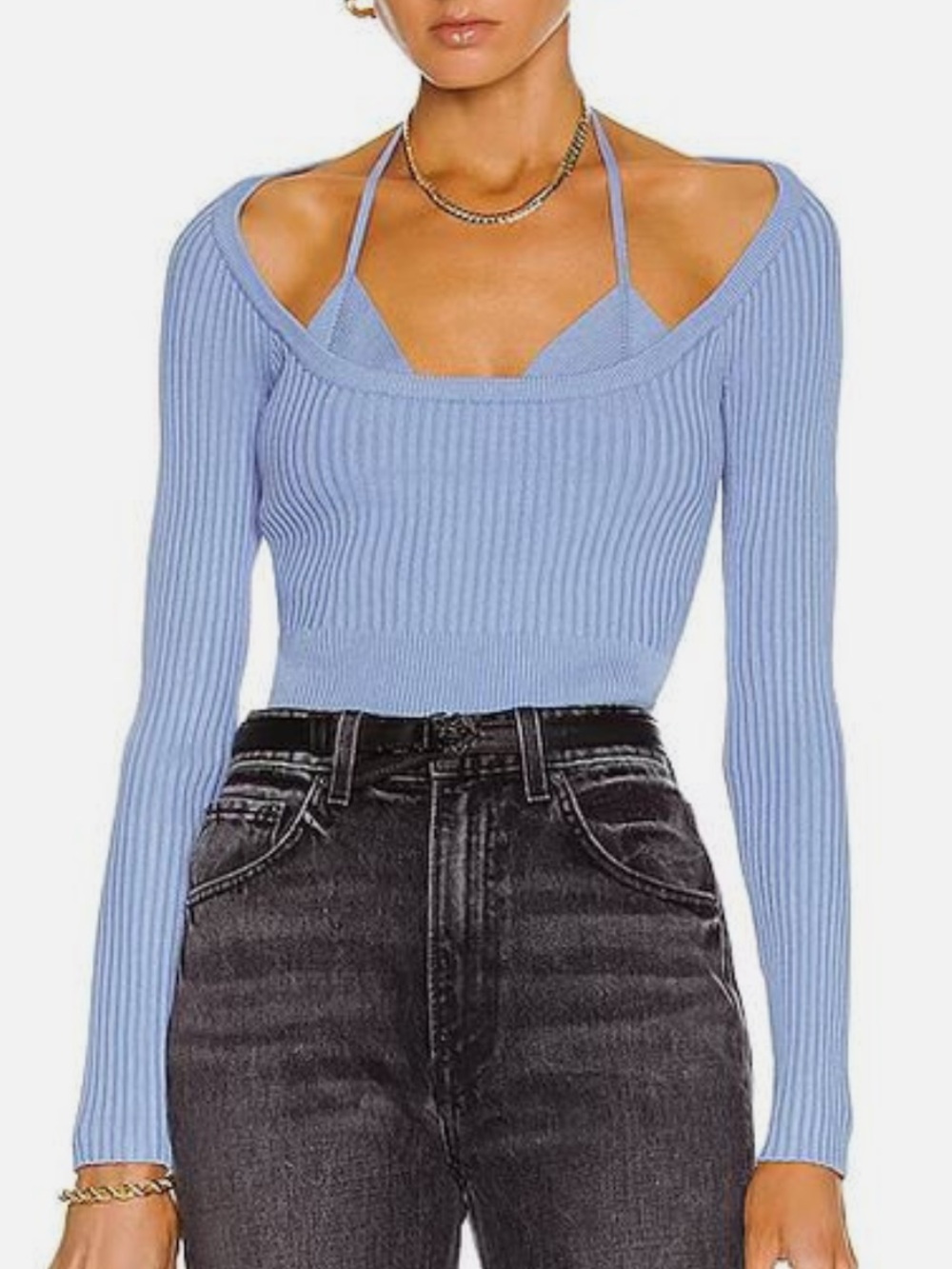 Jonathan Simkhai Jayline Ribbed Long Sleeve Top in Periwinkle